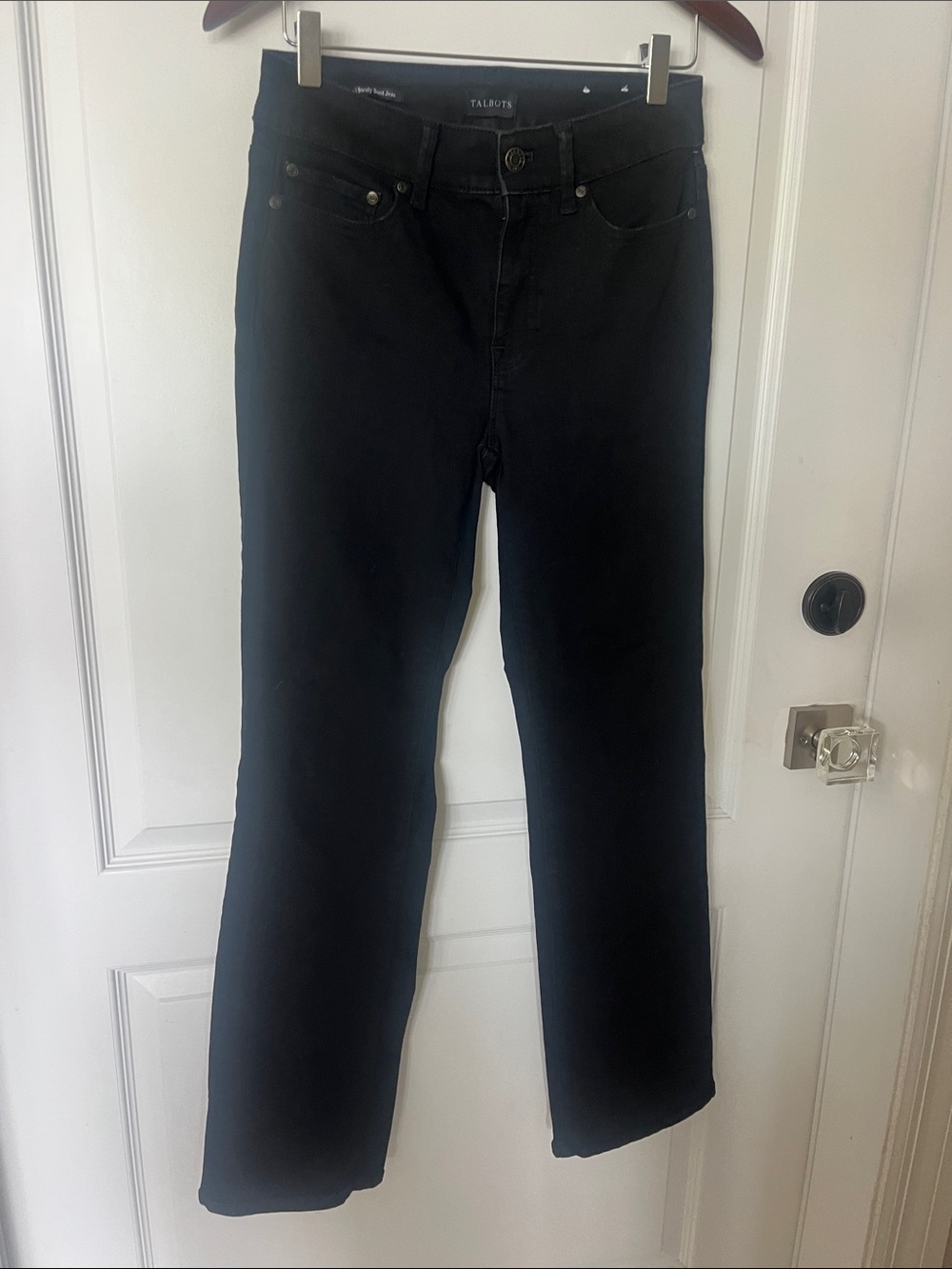 EUC Talbots, black barely boot jeans, wide leg stretch size 2